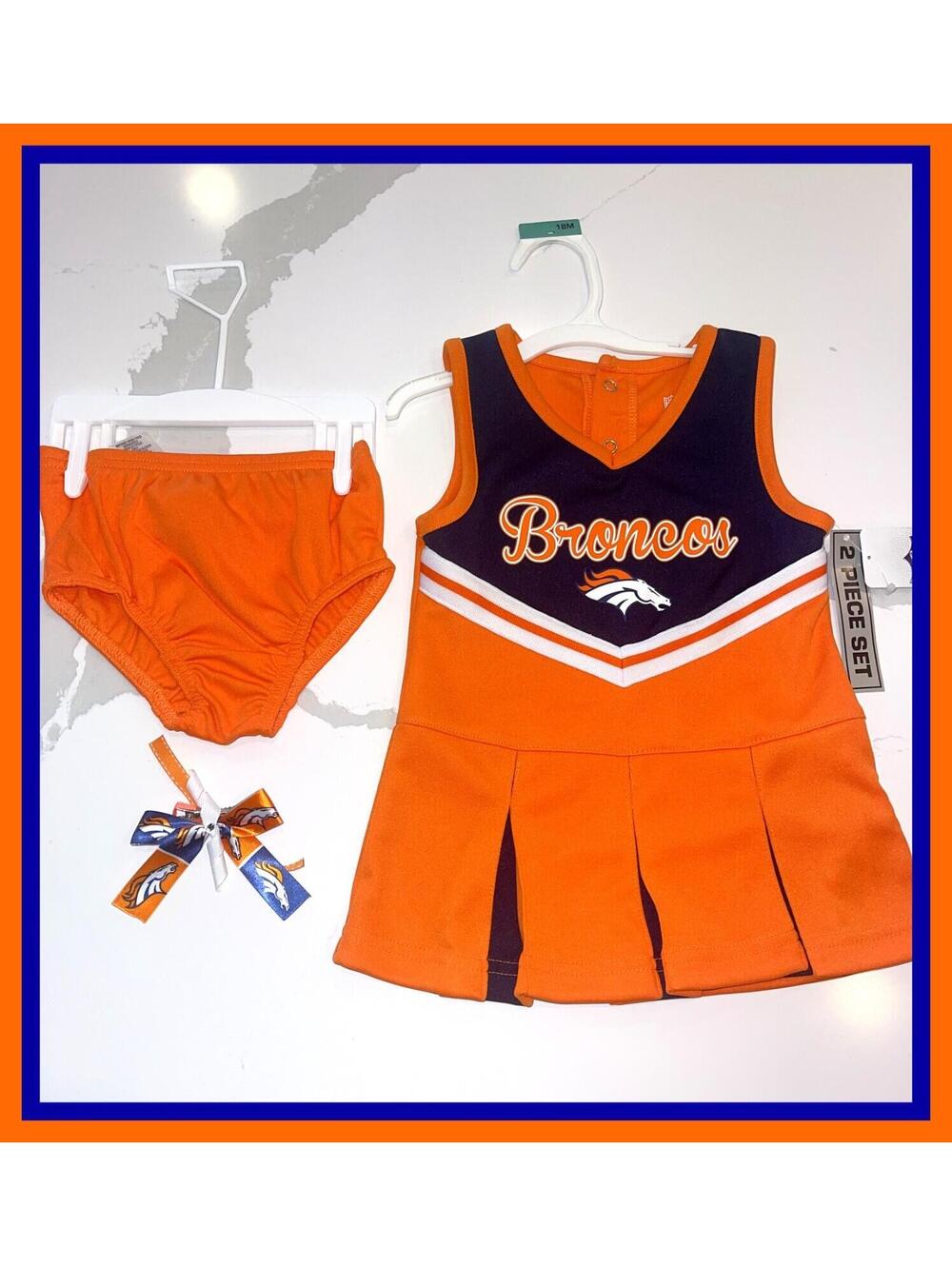 NEW NFL 2026 OFFICIALLY LICENSED DENVER BRONCOS 2 PIECE CHEERLEADER UNIFORM 18M